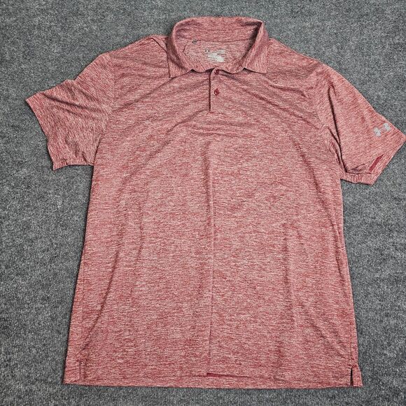 UNDER ARMOUR LOOSE HEAT GEAR XL Men S/S Poly Spandex Golf Shirt Red embroidered - Picture 1 of 9
